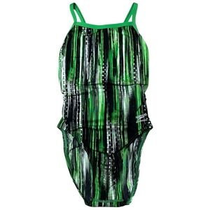 Speedo Endurance+‎ Flyback Training One Piece Swimsuit Women's 6/32 Green Black